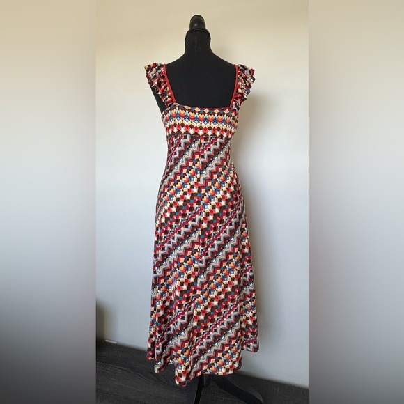 Vintage Midi Dress Hot Kiss Retro Psychedelic Heart Print With Ruffle Straps M - Picture 7 of 14